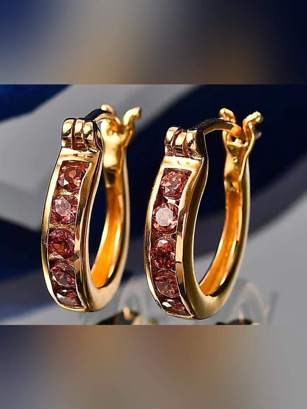 D'Joy Red Zircon Hoop Earrings in 18K Vermeil Yellow Gold Over Sterling Silver